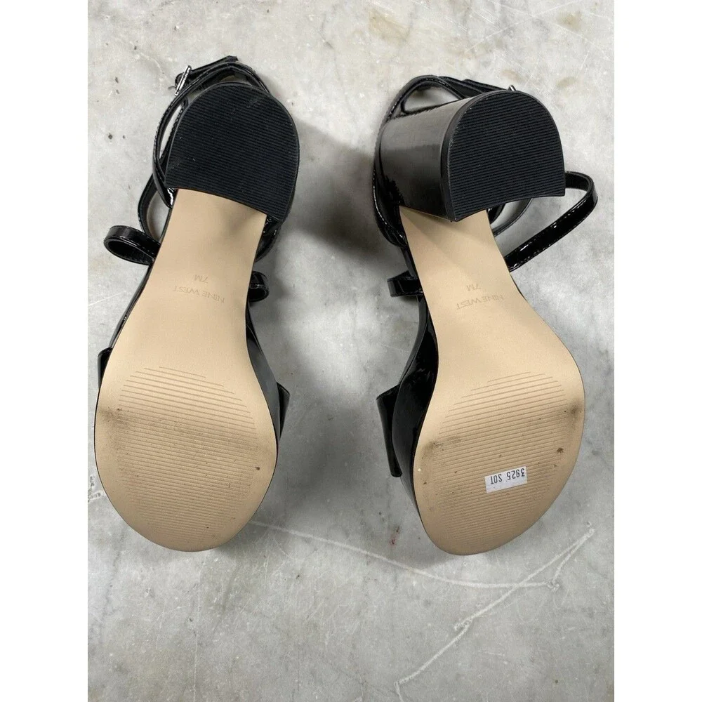 Nine West Platform Sandals Women’s 7 Black Patent Strappy Ankle - Picture 10 of 10